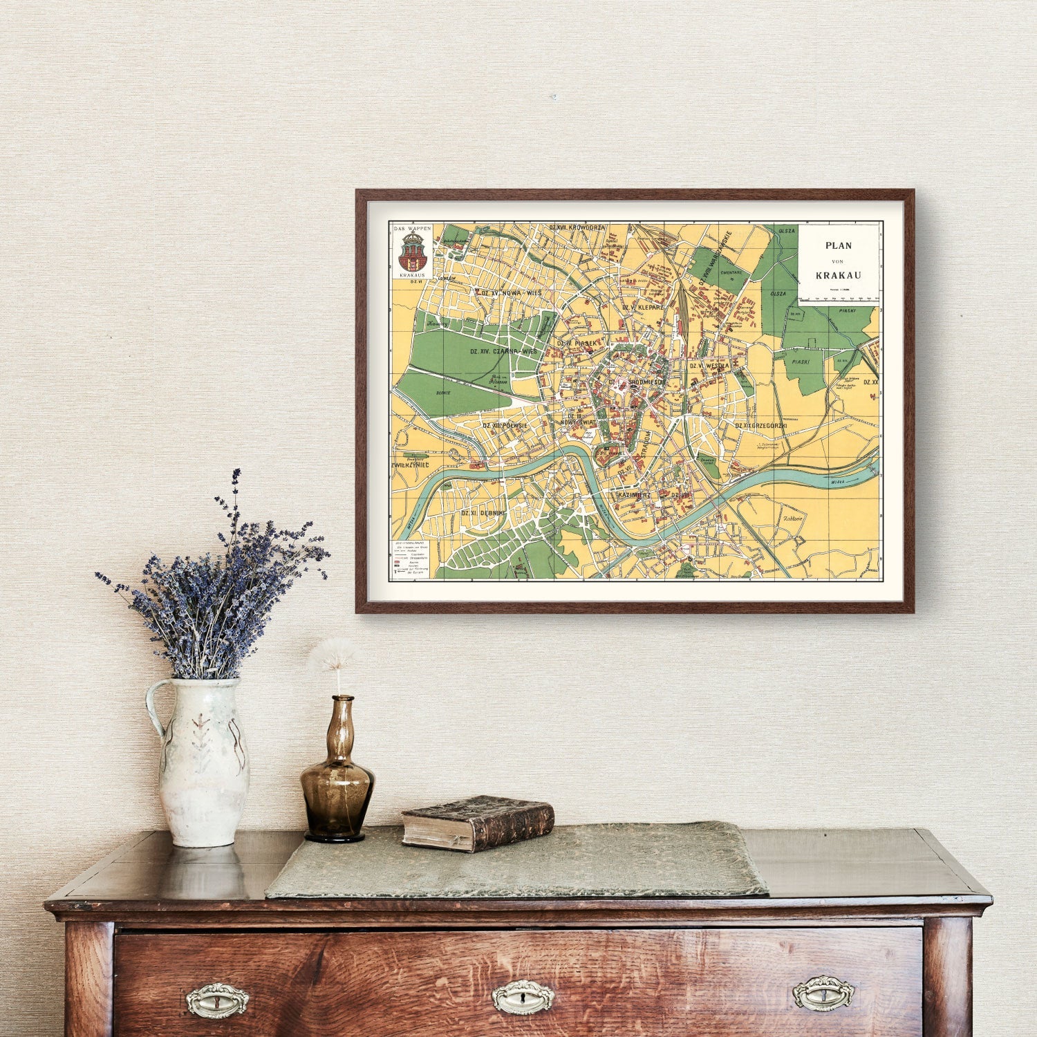Vintage Map of Krakow, Poland 1928