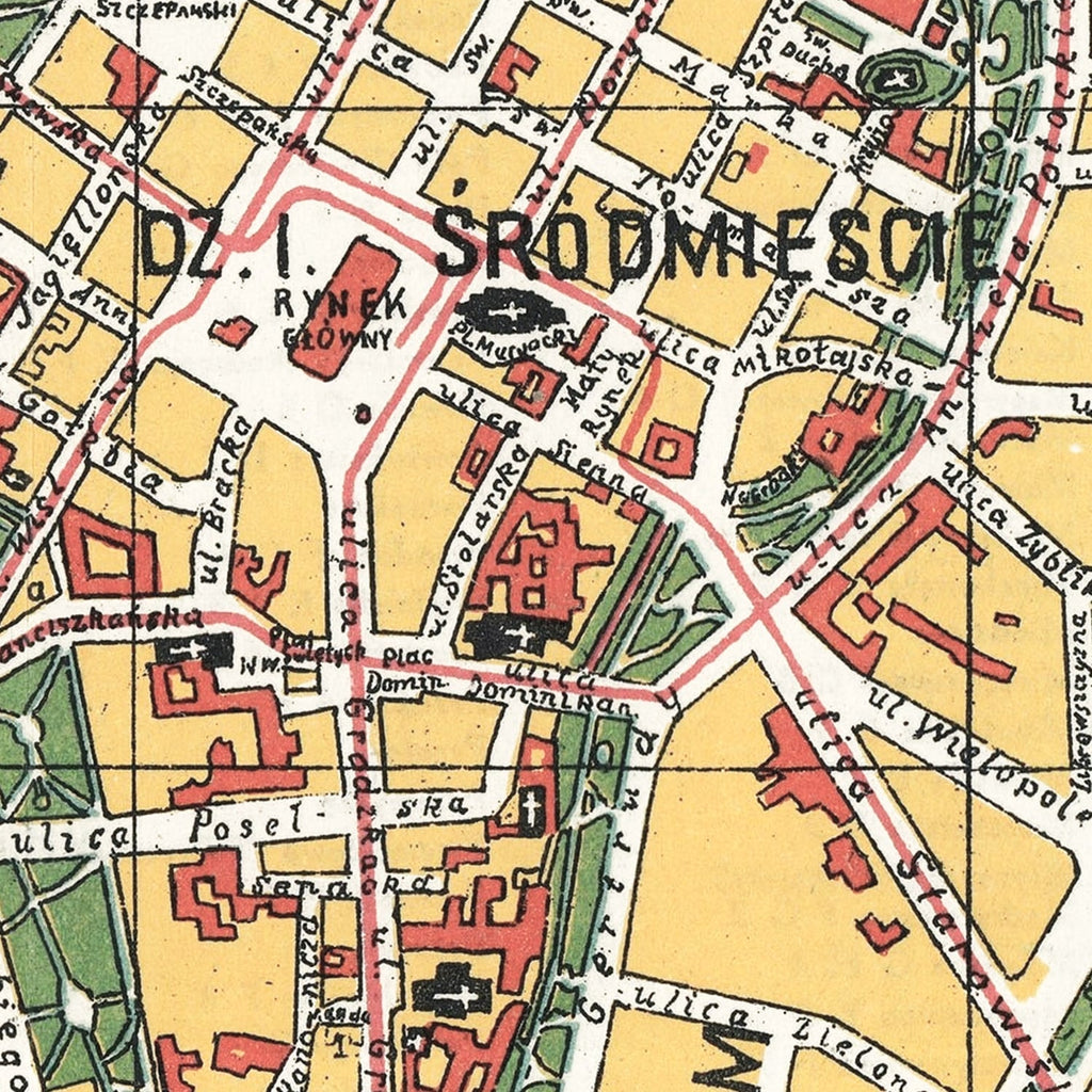 Vintage Map of Krakow, Poland 1928