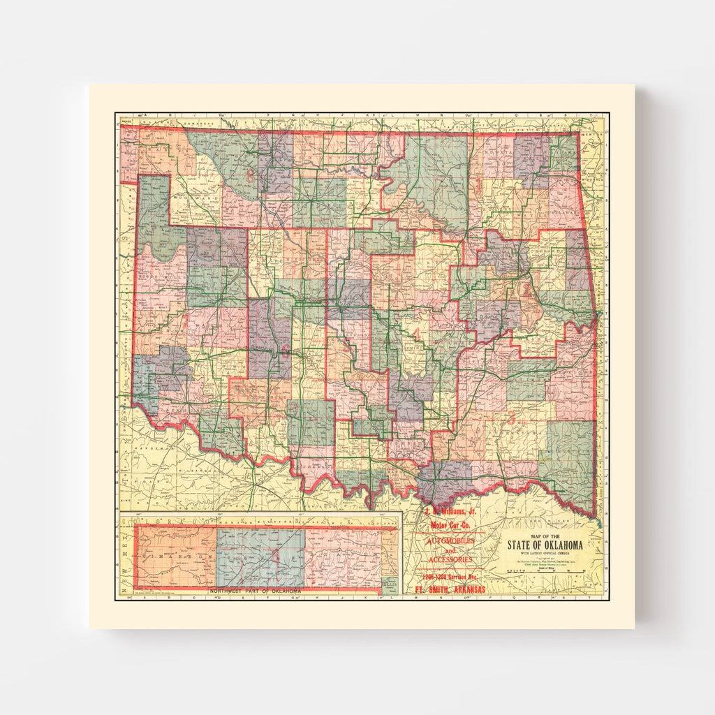 Vintage Map of Oklahoma 1914