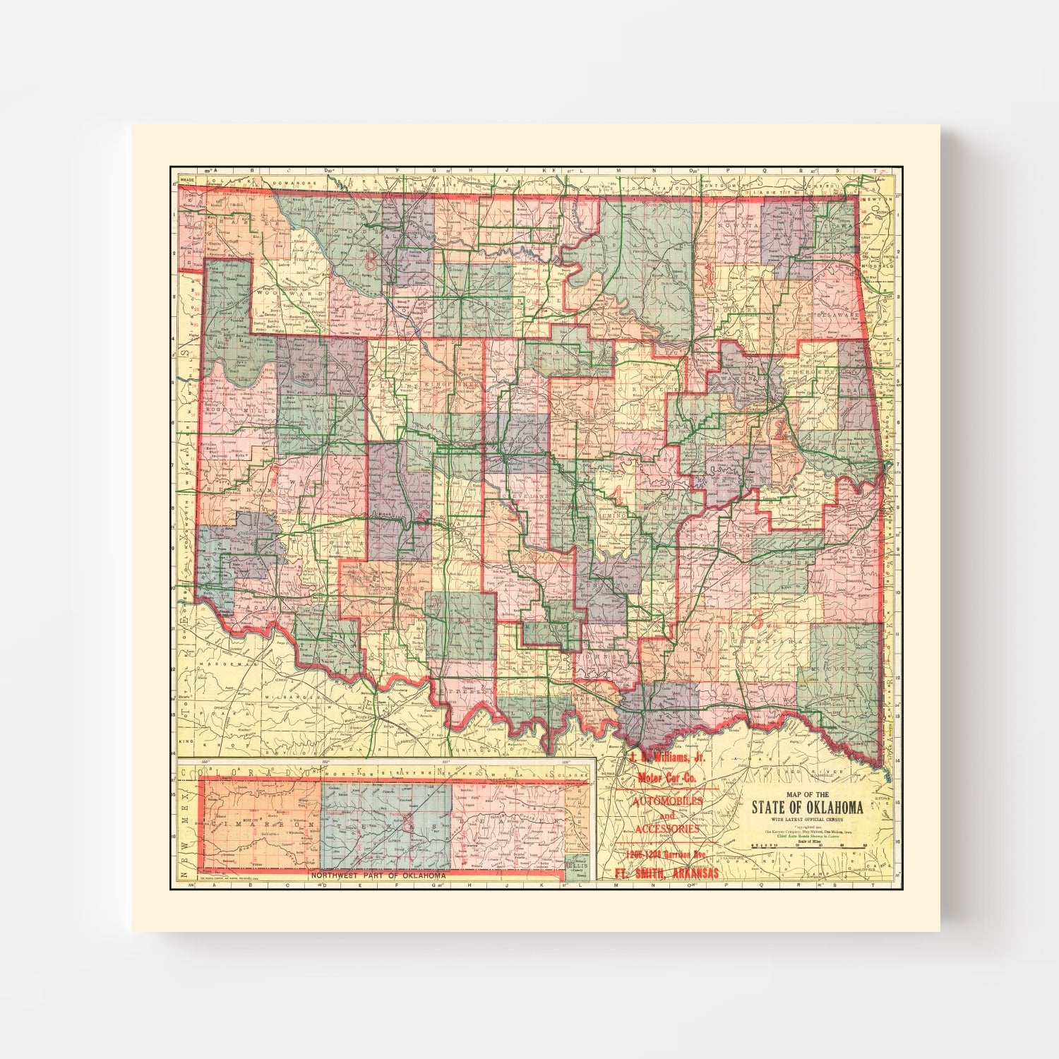 Vintage Map of Oklahoma 1914