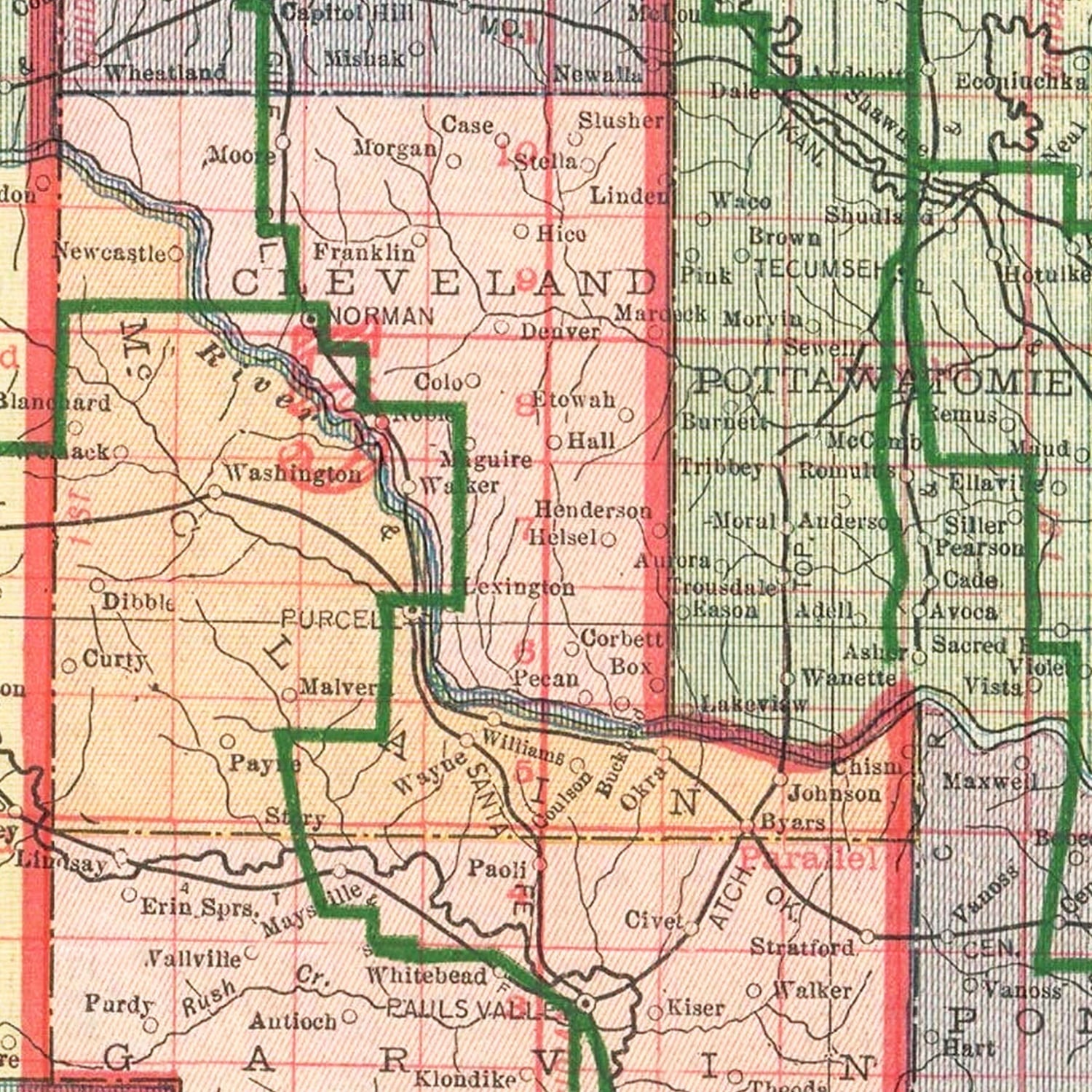 Vintage Map of Oklahoma 1914