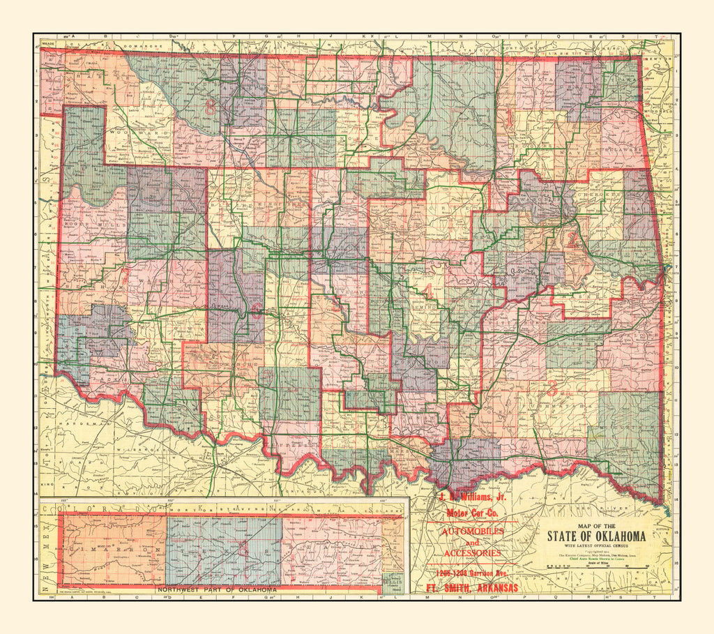Vintage Map of Oklahoma 1914