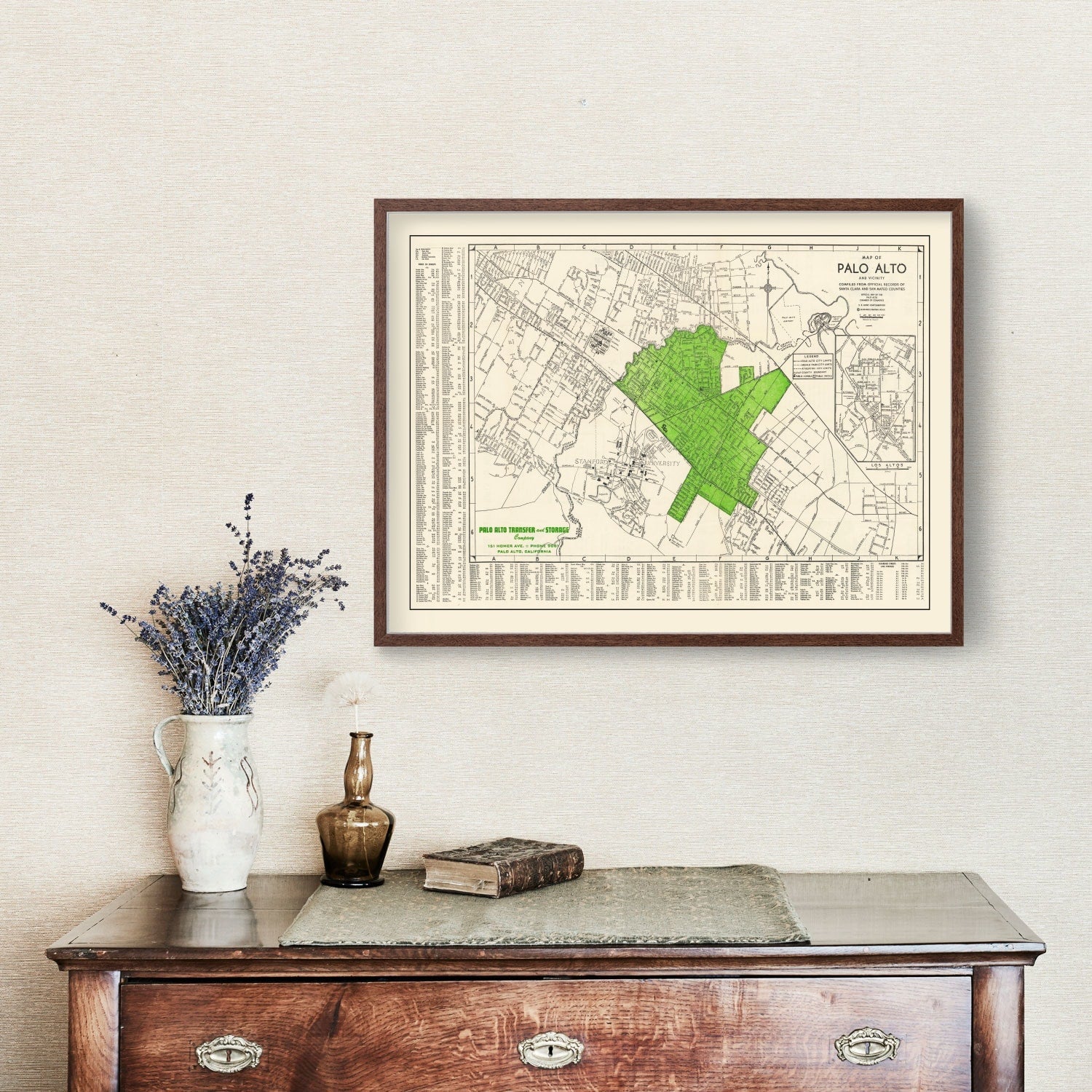 Vintage Map of Palo Alto, California 1953