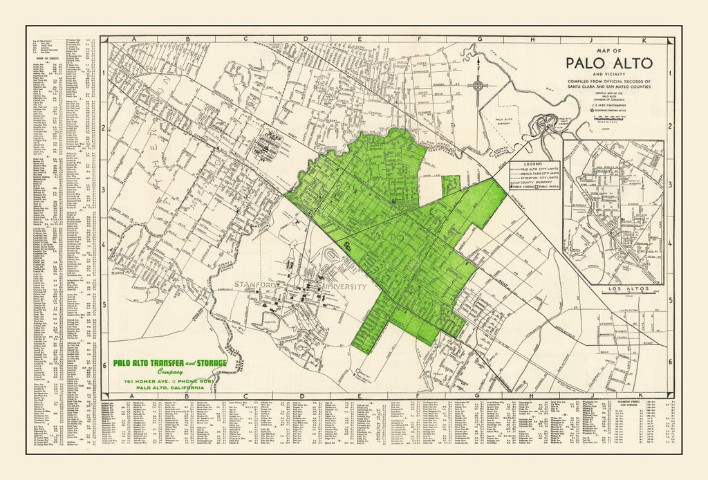 Vintage Map of Palo Alto, California 1953
