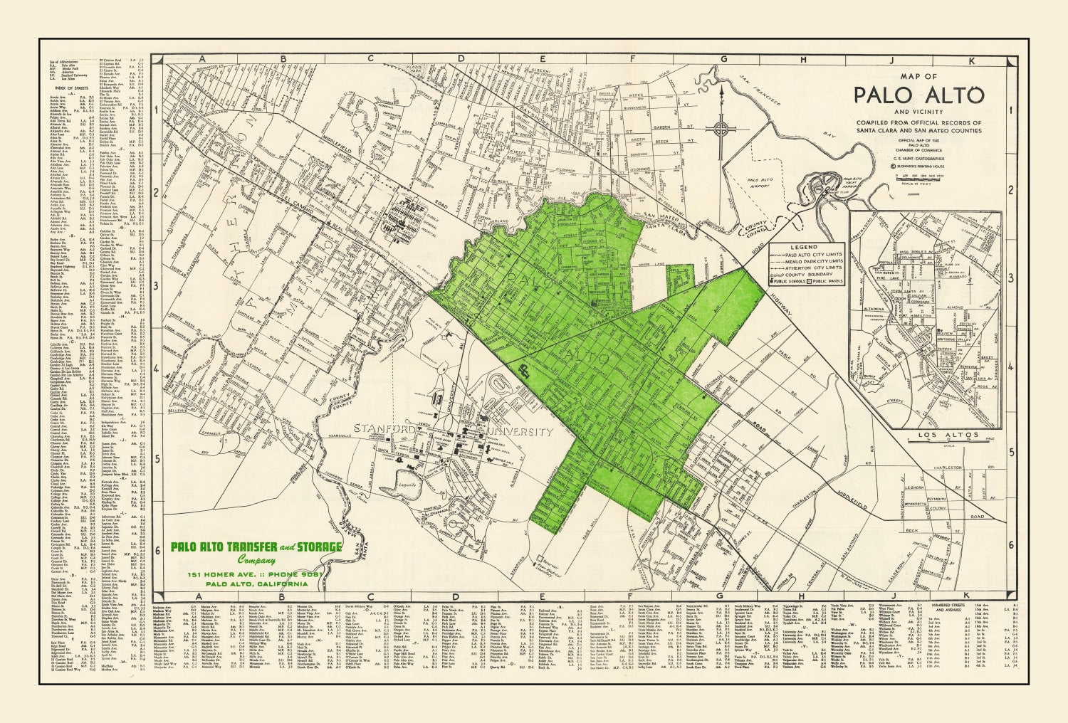 Vintage Map of Palo Alto, California 1953