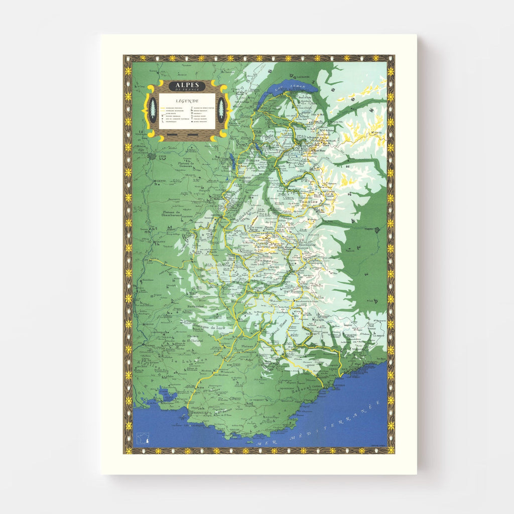 Vintage French Alps Map 1950