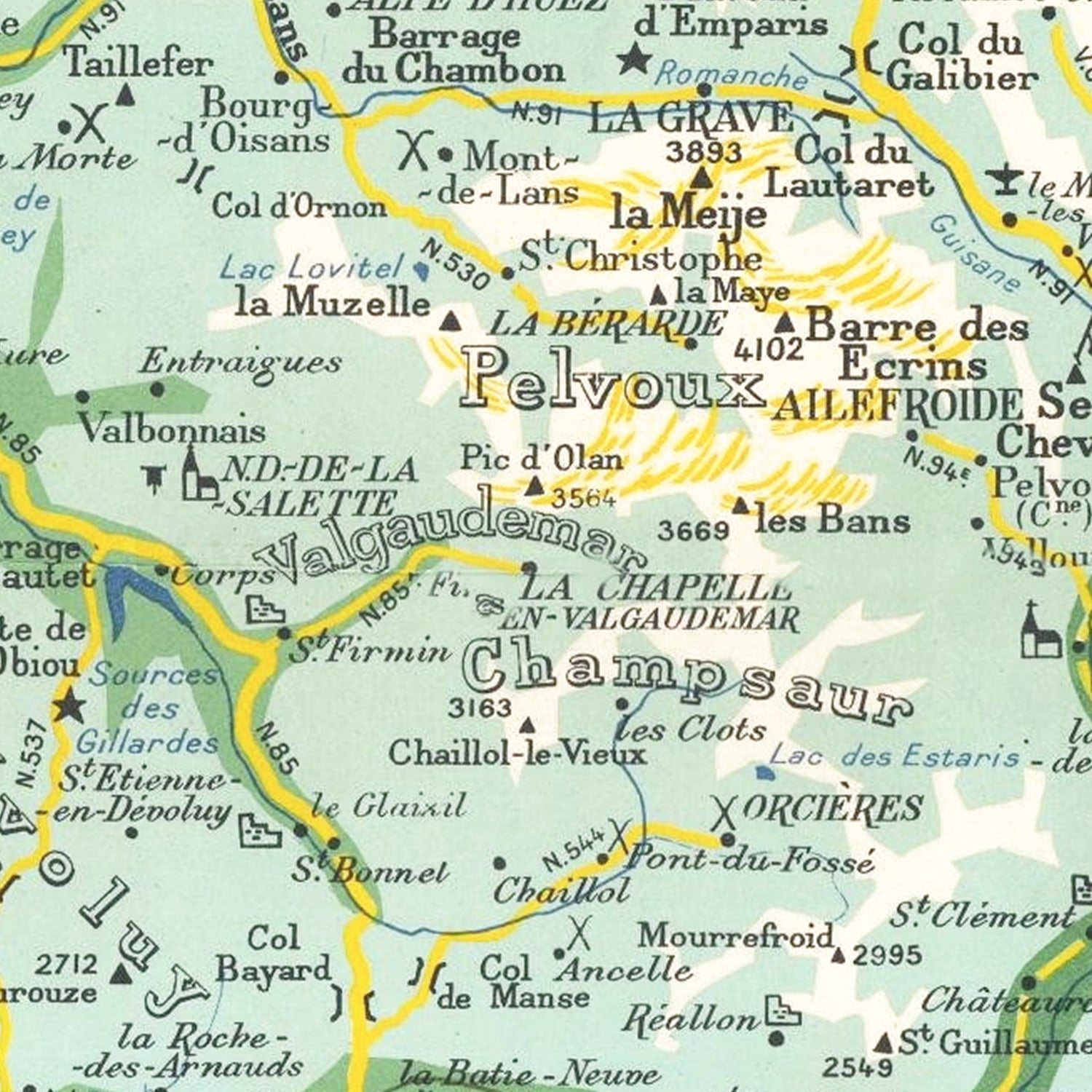Vintage French Alps Map 1950