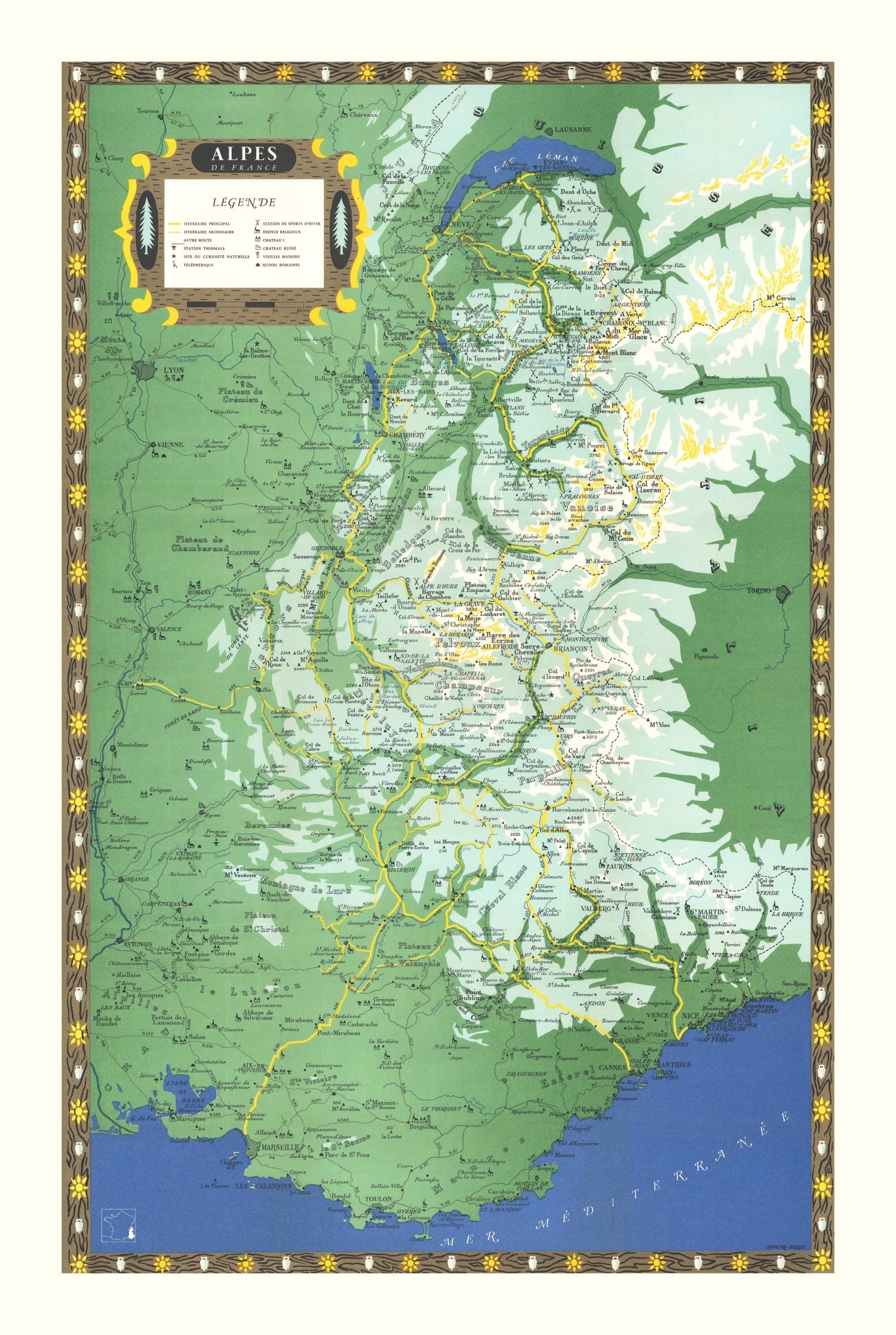 Vintage French Alps Map 1950