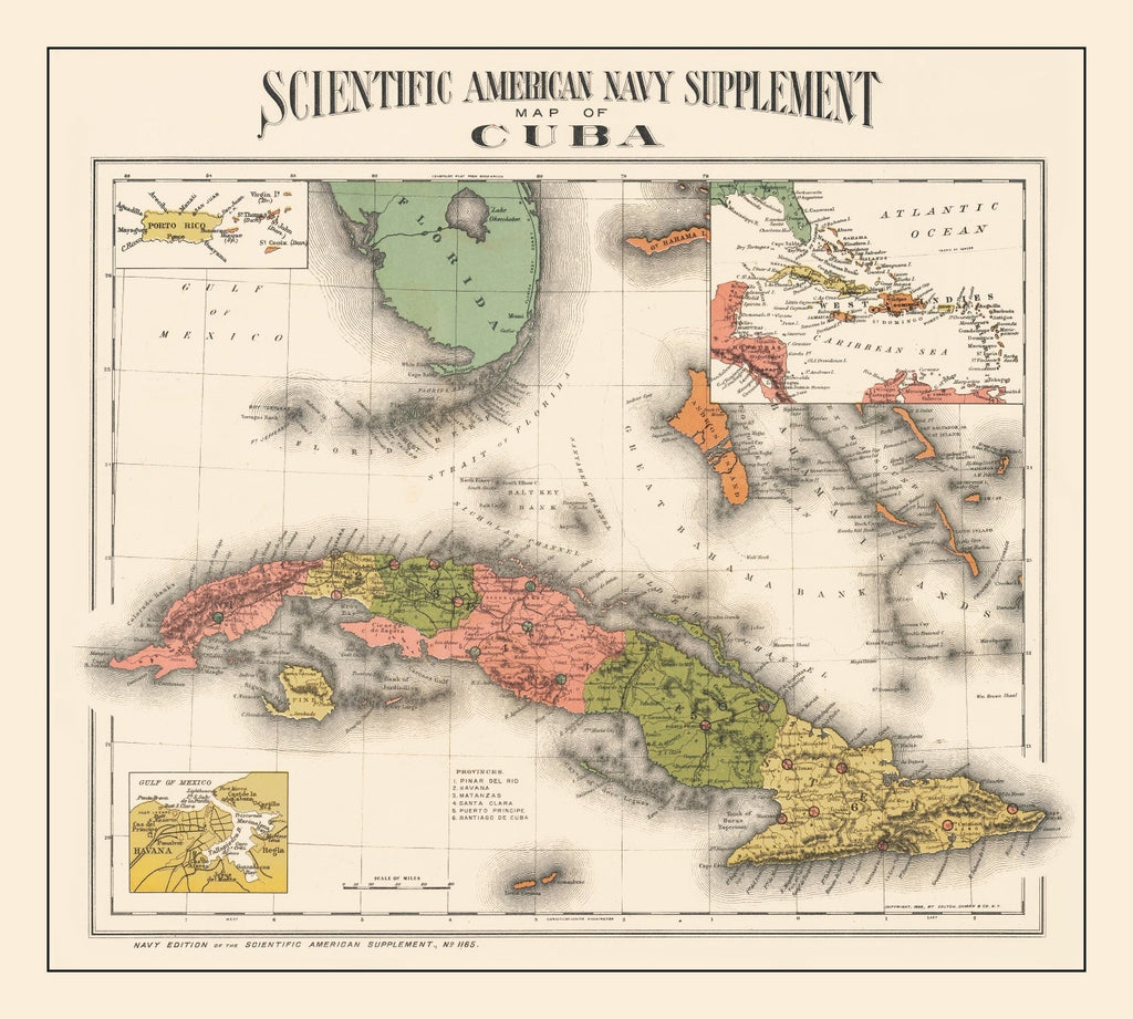 Vintage Map of Cuba 1898