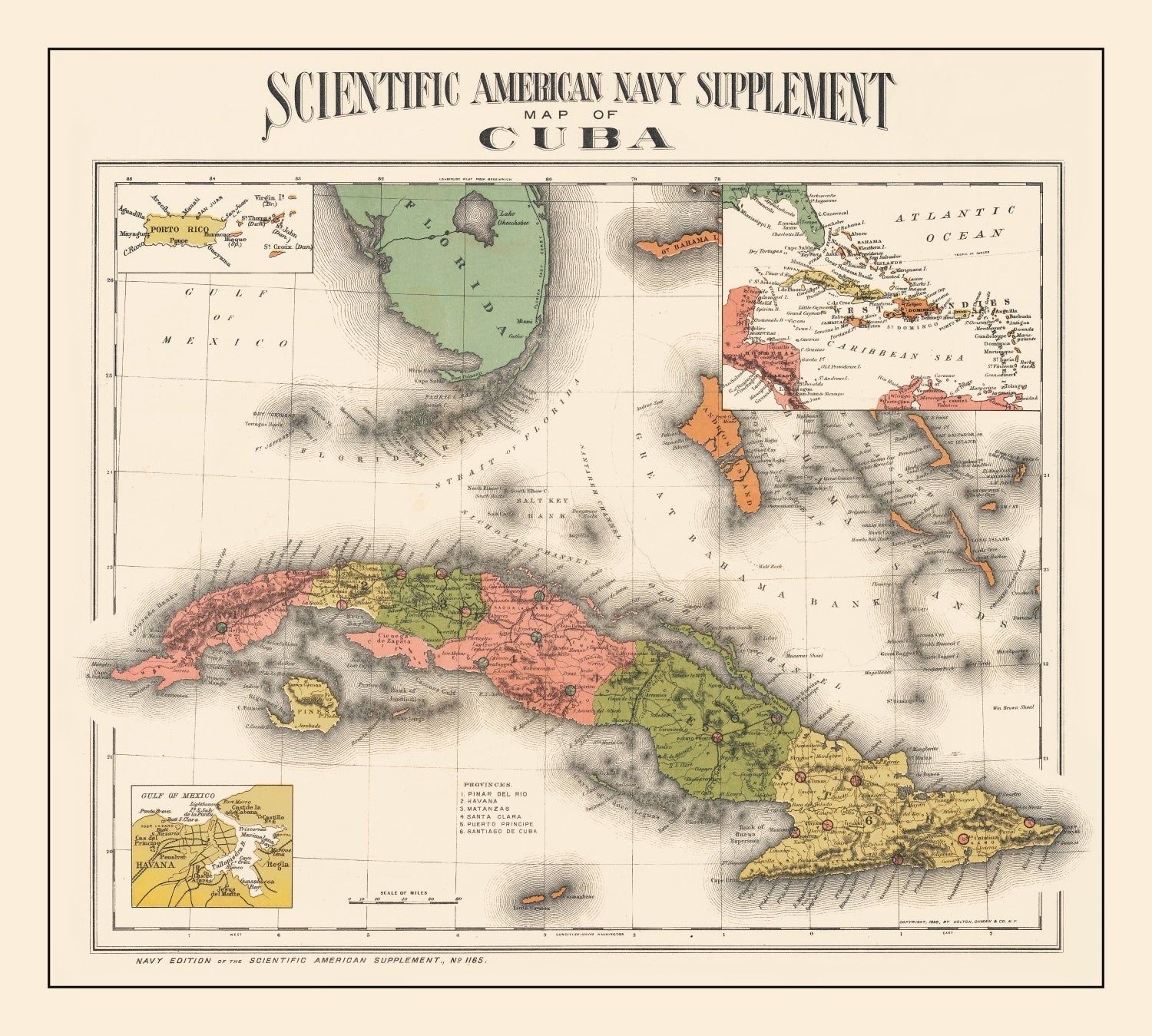 Vintage Map of Cuba 1898