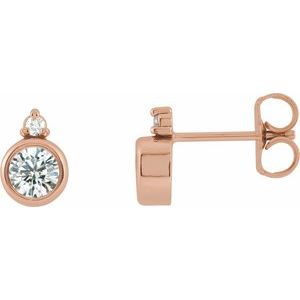 14K Rose Gold 4 mm Natural White Sapphire & .03 CTW Natural Diamond Earrings