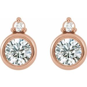 14K Rose Gold 4 mm Natural White Sapphire & .03 CTW Natural Diamond Earrings – image 2