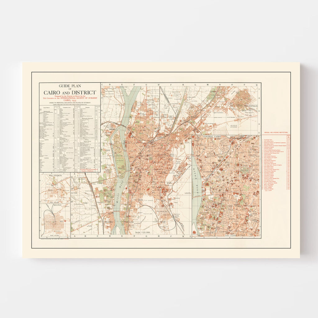 Vintage Map of Cairo, Egypt 1935