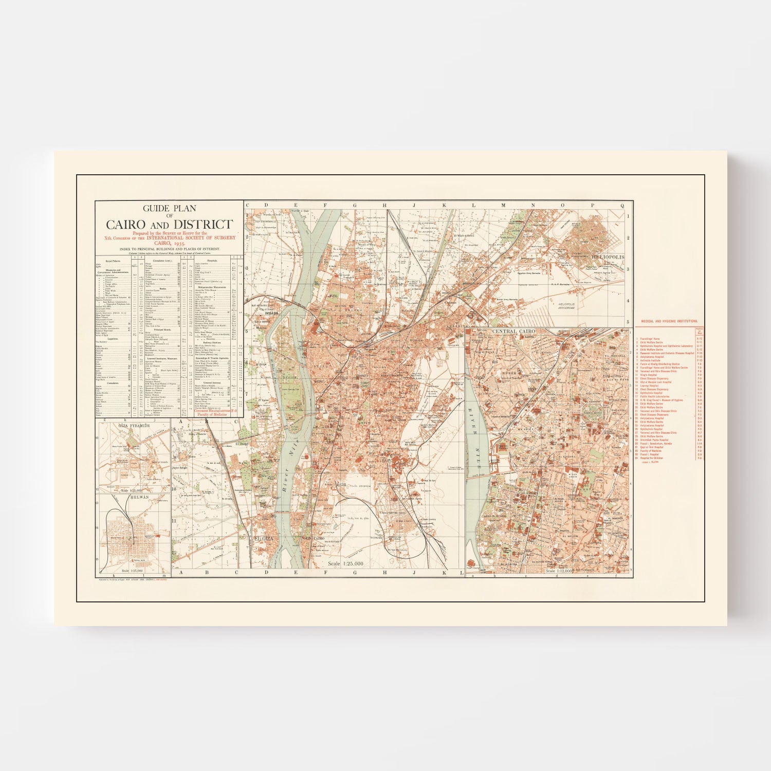 Vintage Map of Cairo, Egypt 1935