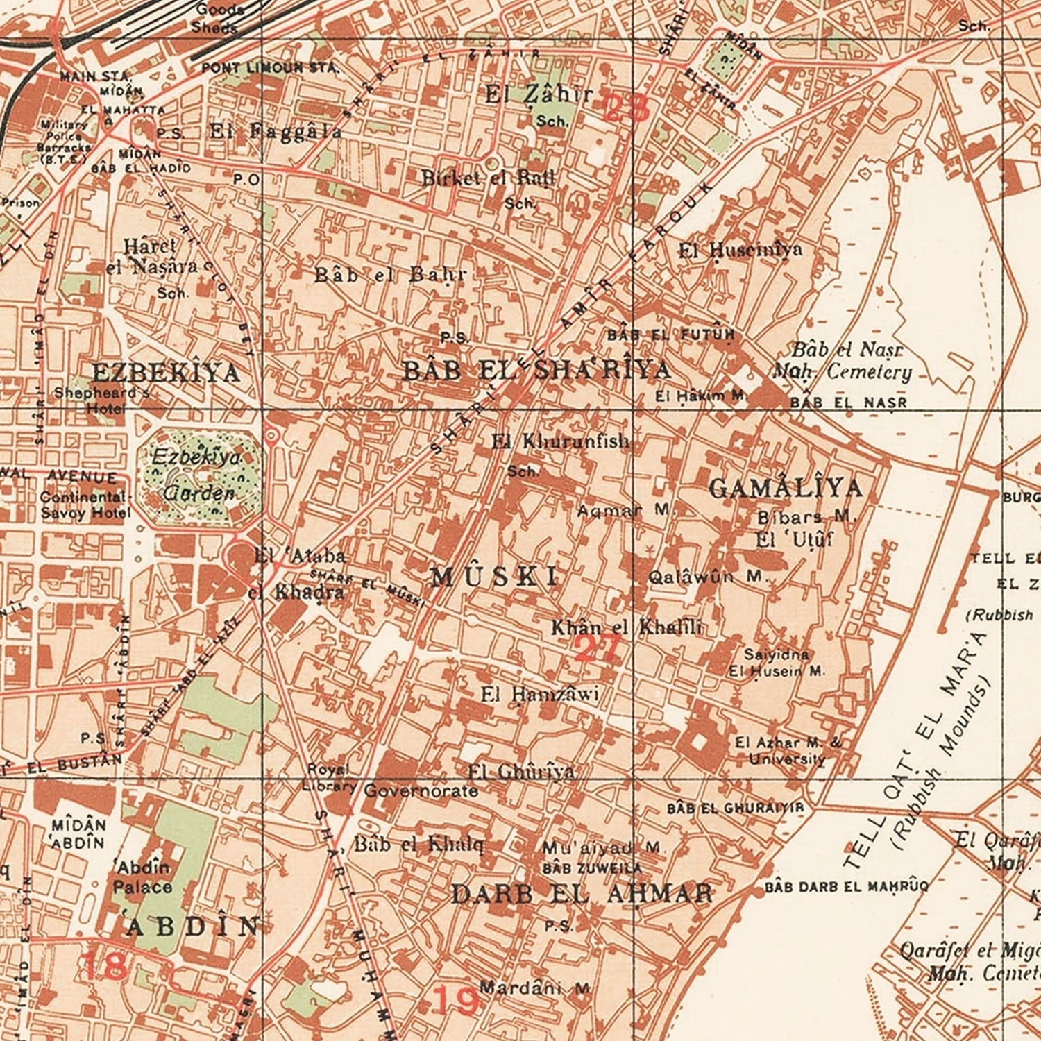 Vintage Map of Cairo, Egypt 1935
