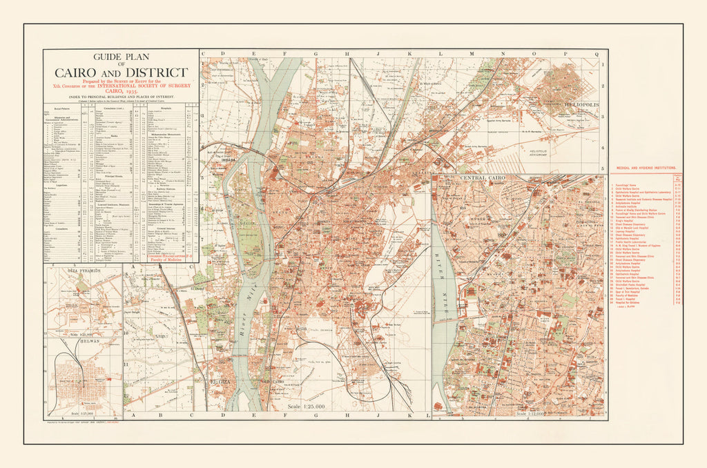 Vintage Map of Cairo, Egypt 1935