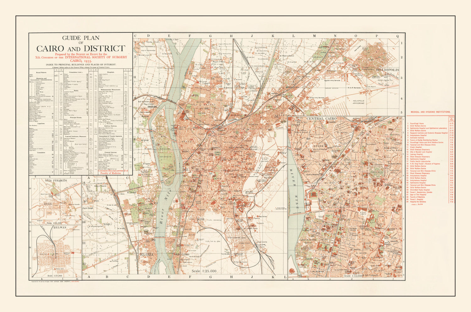 Vintage Map of Cairo, Egypt 1935