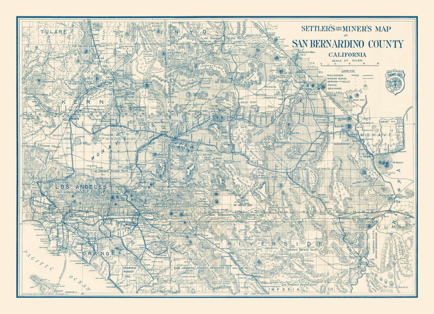 Vintage Map of San Bernardino County, California 1932
