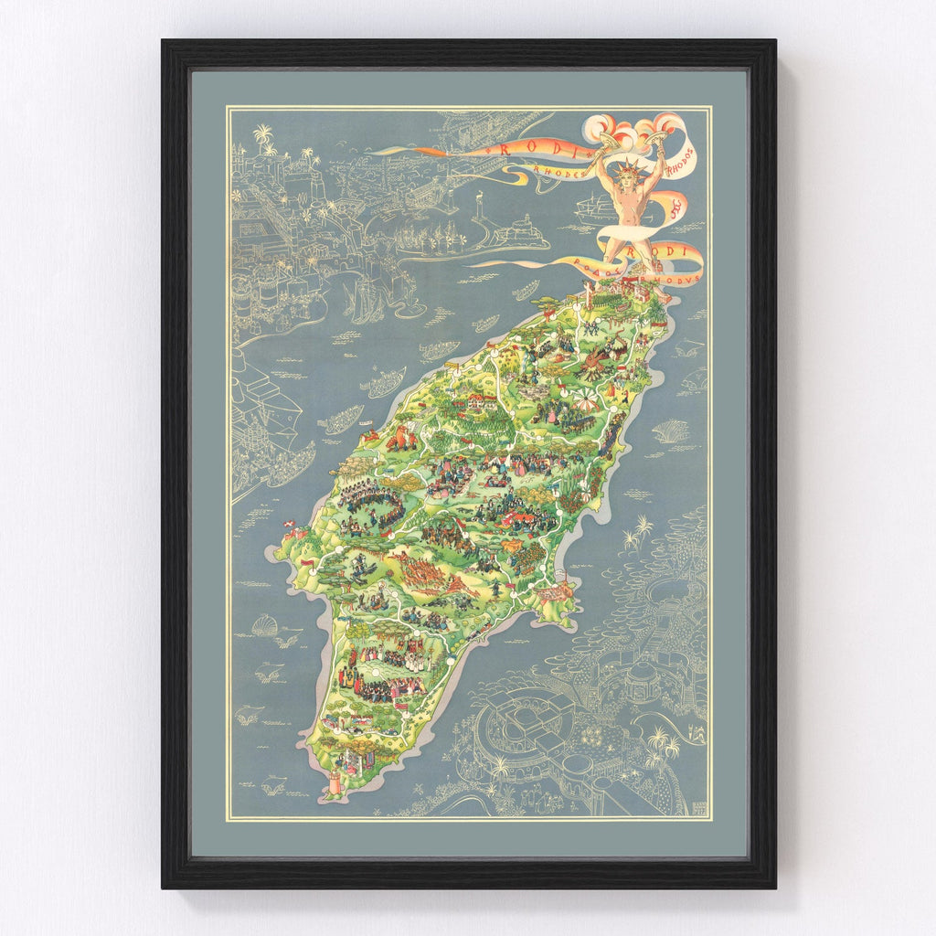 Vintage Rhodes Greece Map 1935