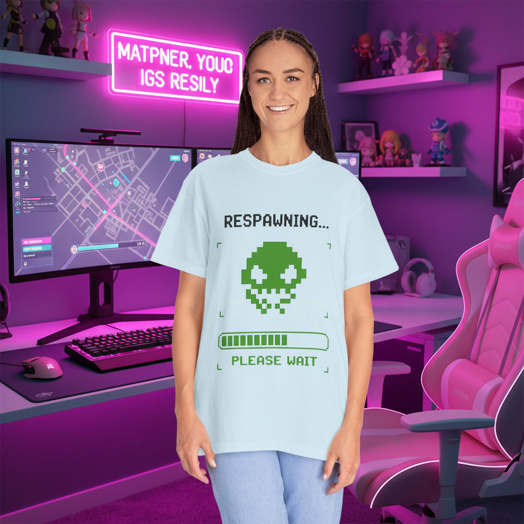 Respawning... Please Wait T-Shirt - Pixel Alien Gamer Tee