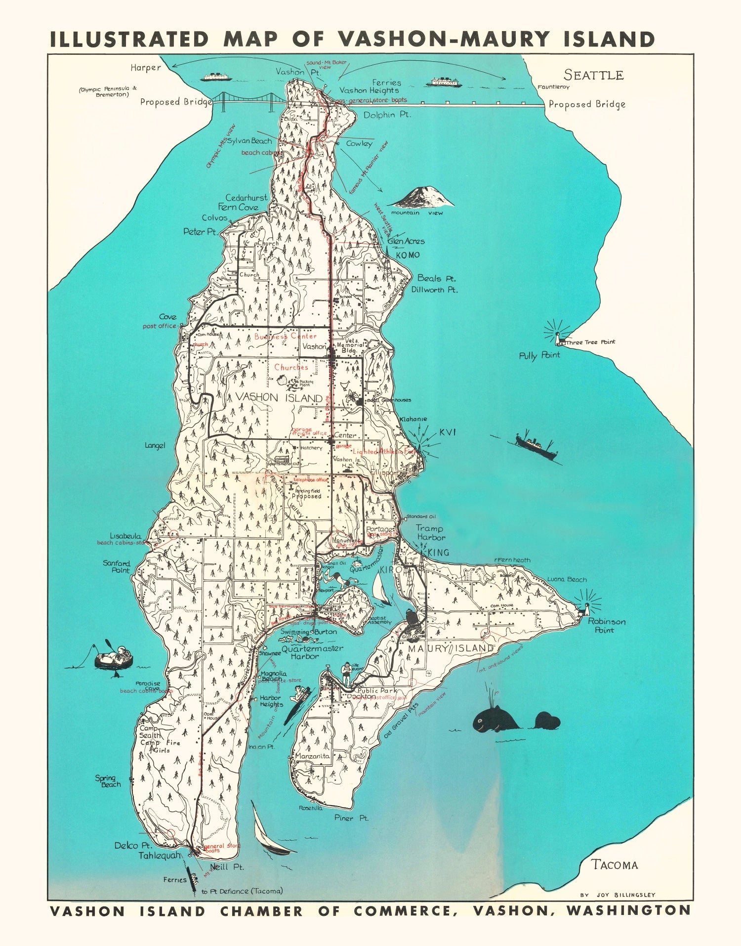 Vintage Vashon-Maury Island Map 1955