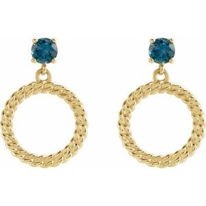 14K Yellow Gold Natural London Blue Topaz Chain Link Earrings – image 2