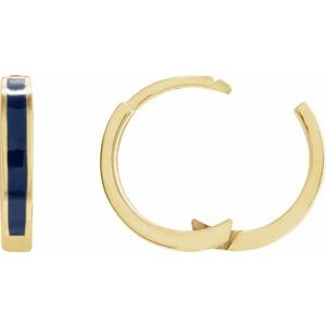 14K Yellow Gold Blue Enamel Hinged 12.1 mm Hoop Earrings – image 3