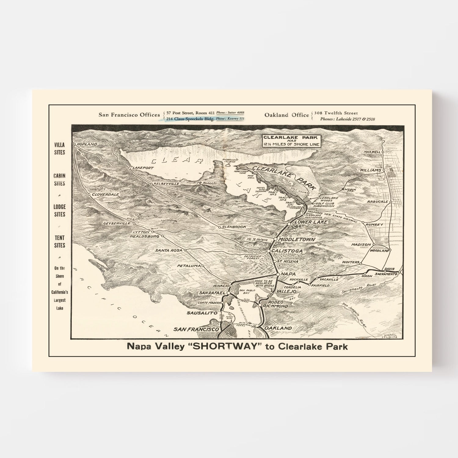 Vintage Napa Valley Map 1927