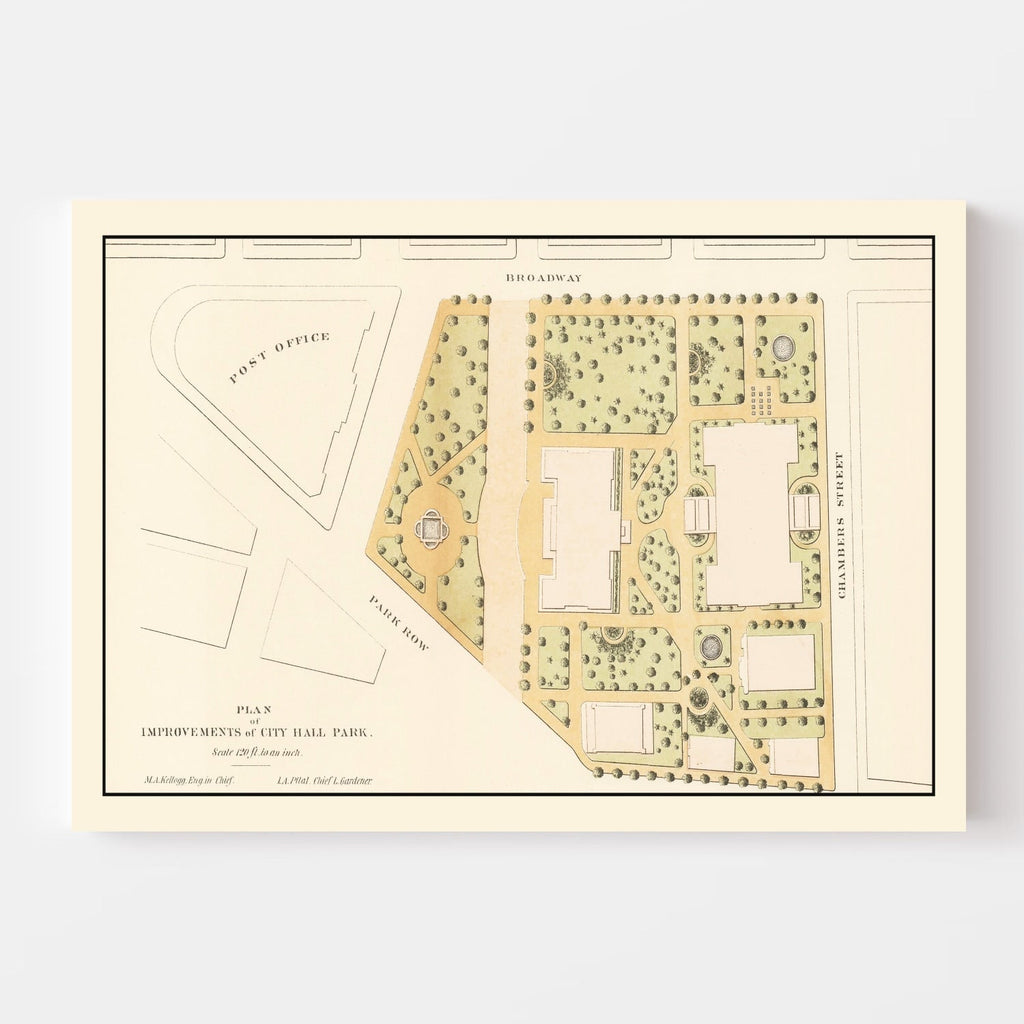 Vintage City Hall Park Map New York City 1871