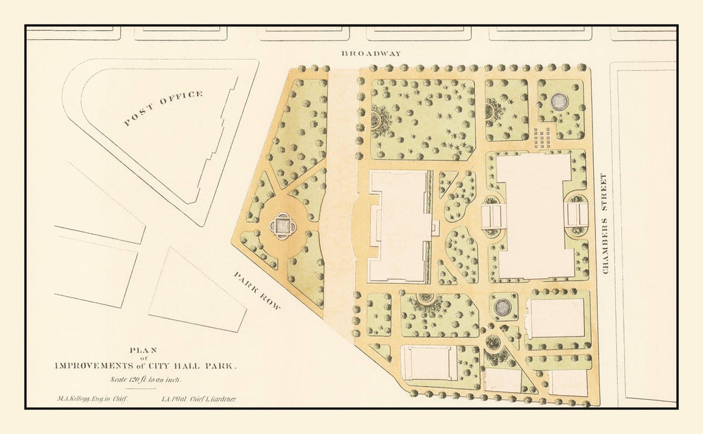 Vintage City Hall Park Map New York City 1871