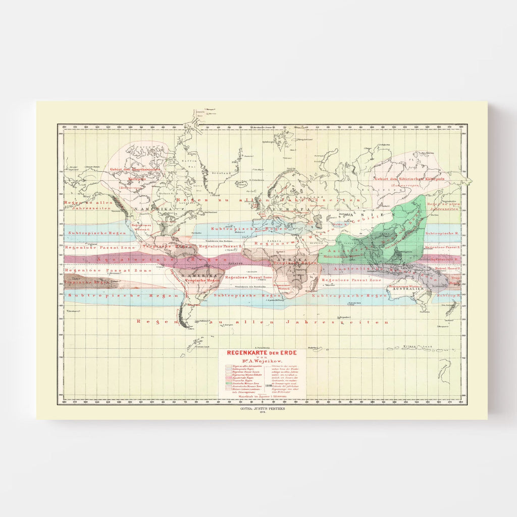 Vintage Climate Map of the World 1874