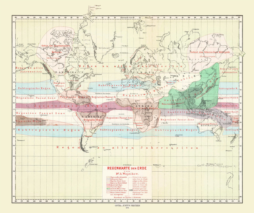 Vintage Climate Map of the World 1874