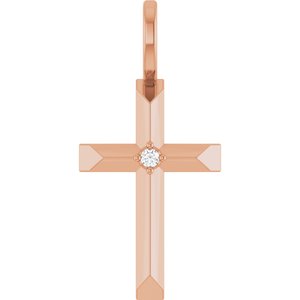 14K Rose Gold .0075 CT Natural Diamond Cross Charm/Pendant
