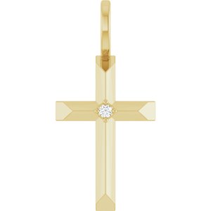 14K Yellow Gold .0075 CT Natural Diamond Cross Charm/Pendant