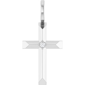 14K White Gold .0075 CT Natural Diamond Cross Charm/Pendant