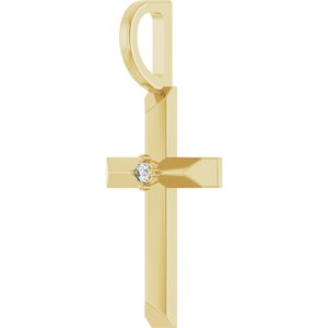 14K Yellow Gold .0075 CT Natural Diamond Cross Charm/Pendant