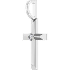 14K White Gold .0075 CT Natural Diamond Cross Charm/Pendant