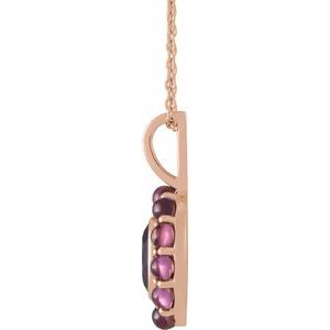 14K Rose Gold Natural Amethyst & Natural Rhodolite Garnet Halo-Style 16-18" Necklace