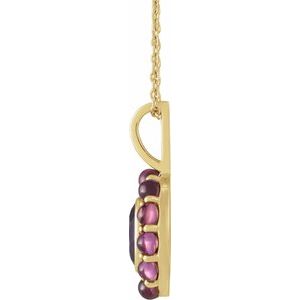 14K Yellow Gold Natural Amethyst & Natural Rhodolite Garnet Halo-Style 16-18" Necklace