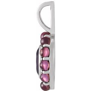 14K White Gold Natural Amethyst & Natural Rhodolite Garnet Halo-Style Pendant