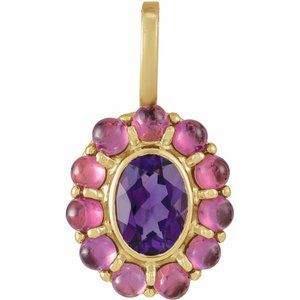 14K Yellow Gold Natural Amethyst & Natural Rhodolite Garnet Halo-Style Pendant
