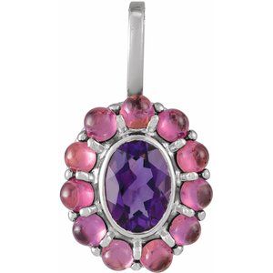 Sterling Silver Natural Amethyst & Natural Rhodolite Garnet Halo-Style Pendant