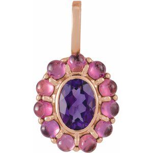 14K Rose Gold Natural Amethyst & Natural Rhodolite Garnet Halo-Style Pendant