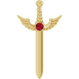 14K Yellow Gold Natural Ruby Dagger Pendant