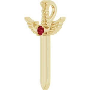 14K Yellow Gold Natural Ruby Dagger Pendant