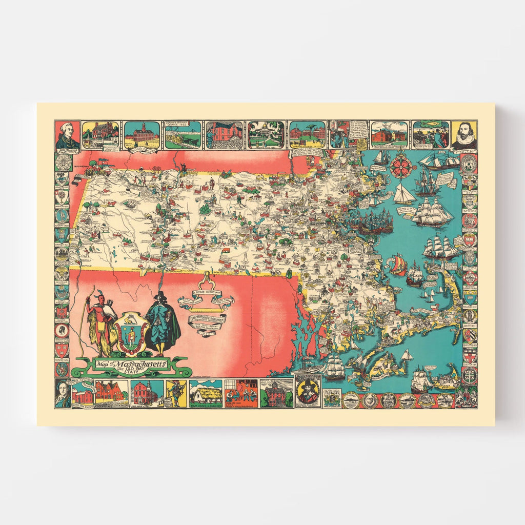 Vintage Map of Massachusetts 1930