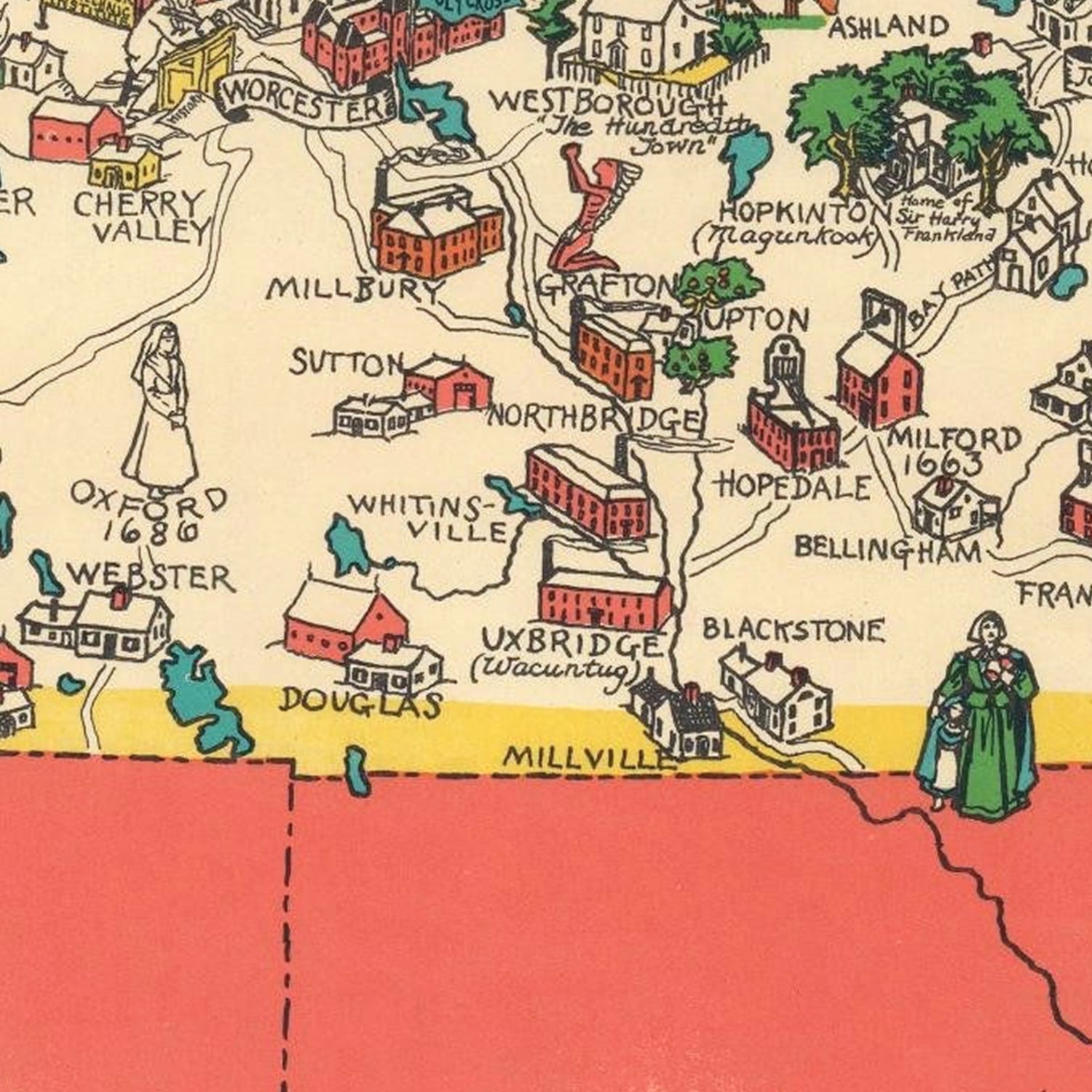 Vintage Map of Massachusetts 1930