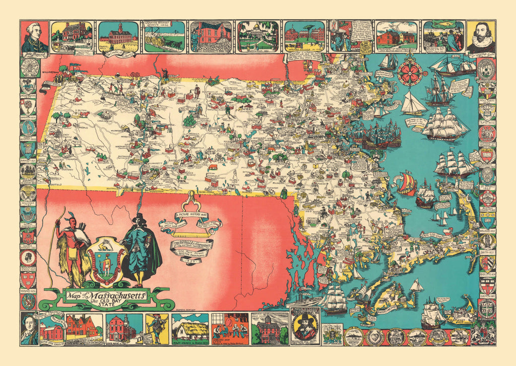Vintage Map of Massachusetts 1930
