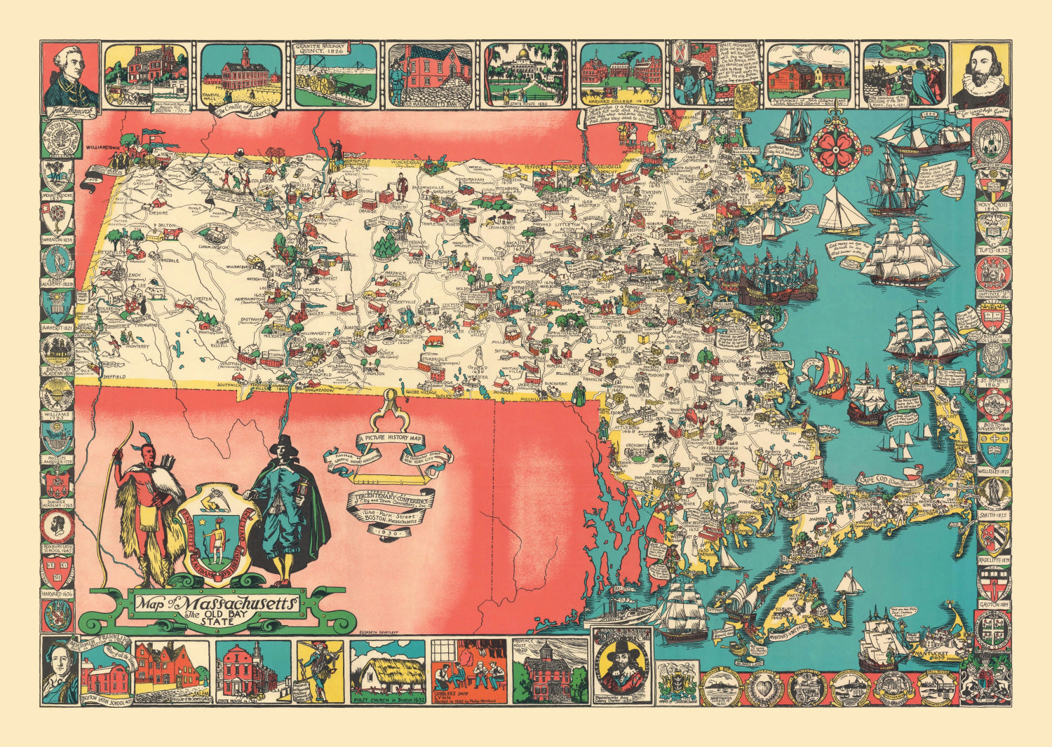 Vintage Map of Massachusetts 1930