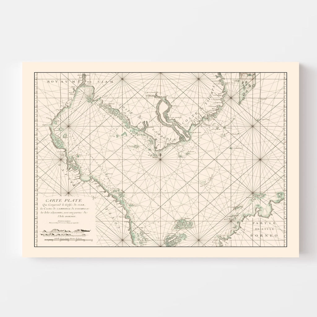 Vintage Gulf of Siam Map 1745